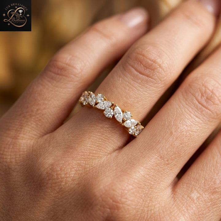 Unique Lab Grown Diamond Wedding Band | 18K Gold Marquise Vine Eternity Ring |Gift For Her (Copy)