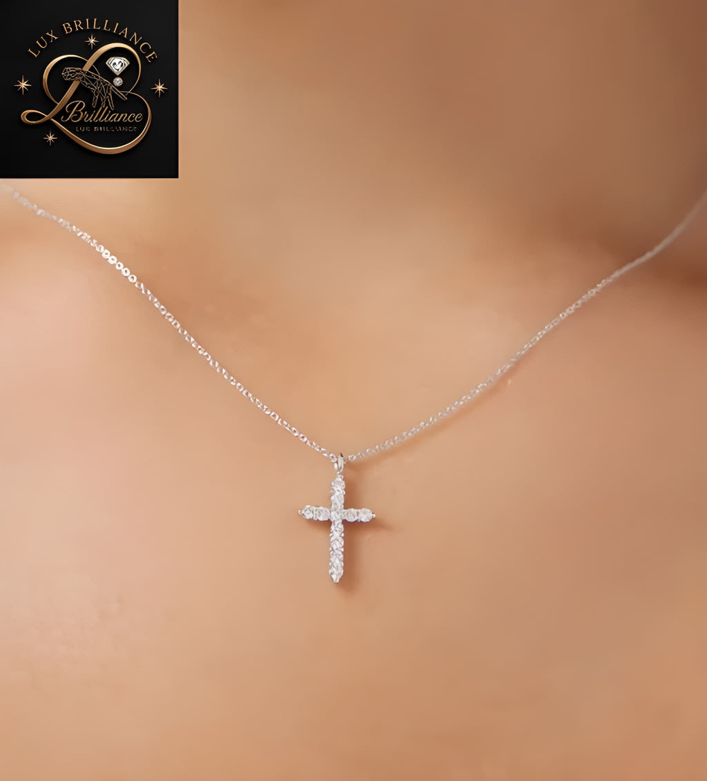 Delicate Round Cut Diamond Cross Pendant |  18k White Gold Cable Chain | classic pendant