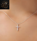 Delicate Round Cut Diamond Cross Pendant |  18k White Gold Cable Chain | classic pendant