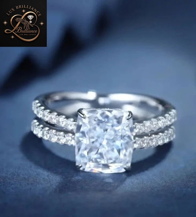 Classic Cushion Cut Diamond Solitaire Ring | Double Band White Gold Ring