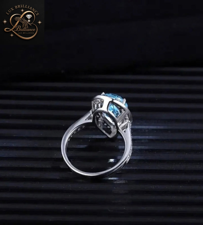 Teardrop Blue Topaz Diamond Halo Ring | Full Eternity Solitaire Ring