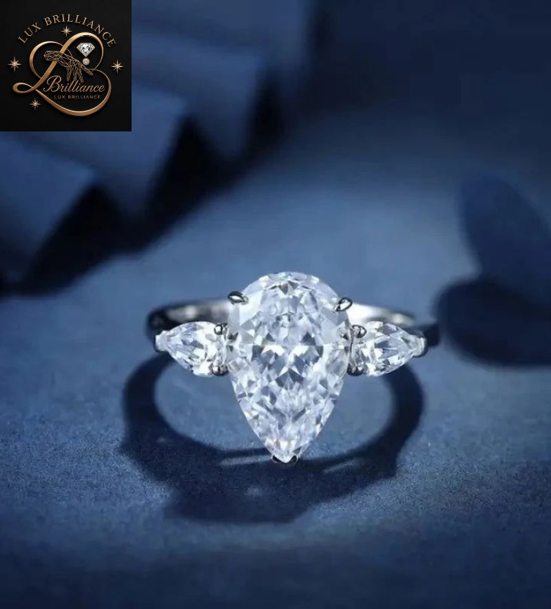 2.5 Ct Pear Diamond Ring Solitaire Ring | Three Diamond Engagement Ring