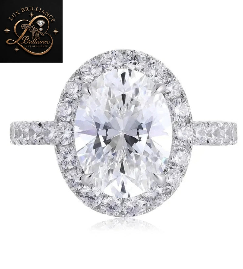 Full Eternity Oval Diamond Engagement Ring | 18K Elongate Diamond Halo Ring