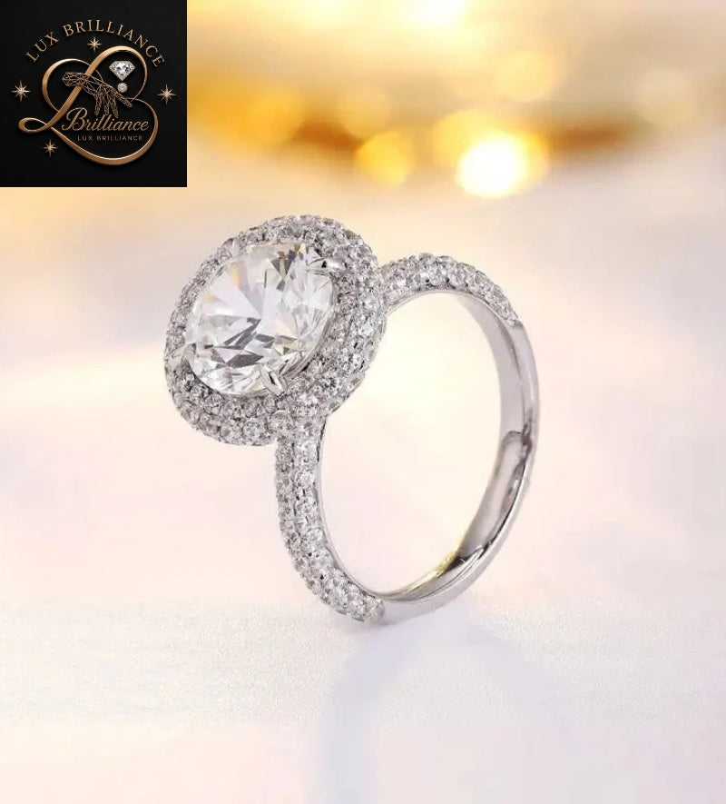 Double Halo Round Brilliant Diamond Engagement Ring | Micro-Pave Diamond Ring