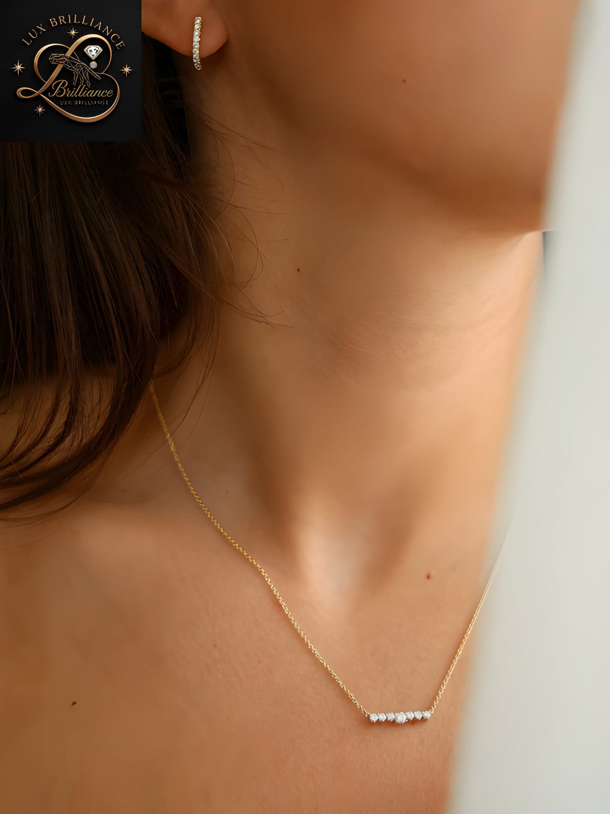 Graduated Diamond Curved Bar Necklace in 18K Gold | Gift For Her