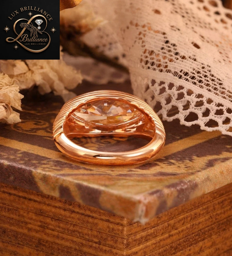 Rose Gold Fluted Ribbed Marquise Cut Diamond Bezel Solitaire Ring