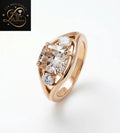 Cushion Cut Champagne Diamond Engagement Ring | Round Side Stone Split Shank Ring