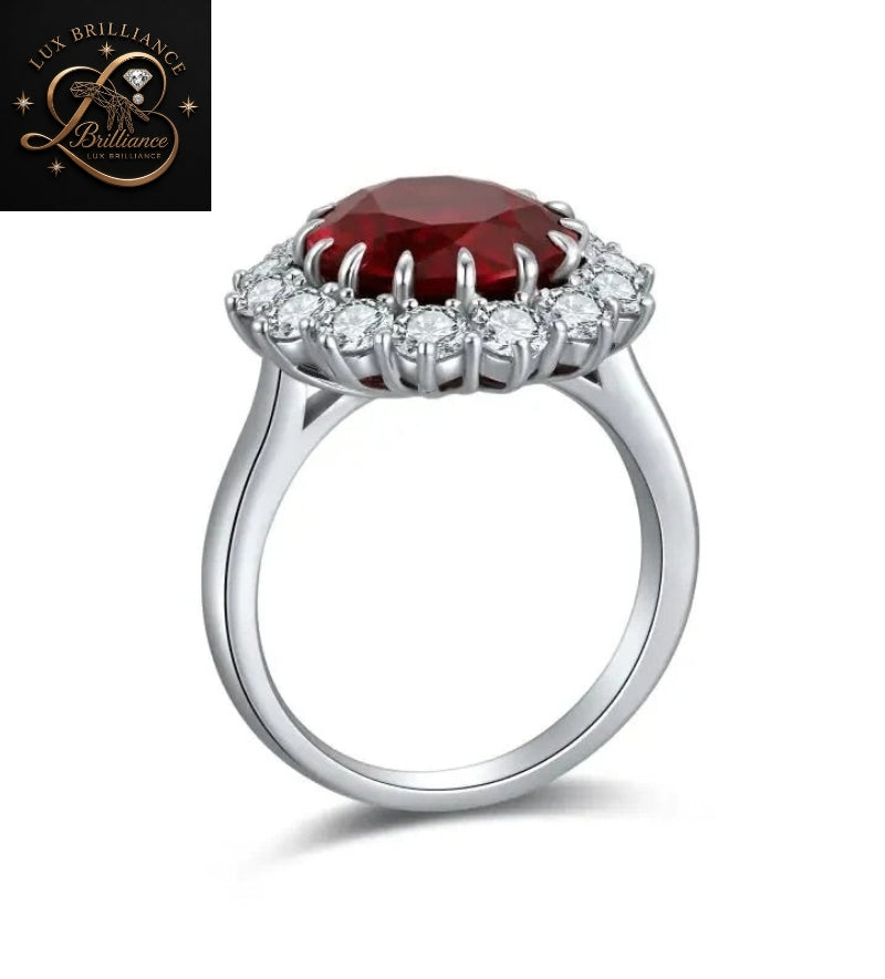 Oval Cut Ruby Gemstone Ring | Floral Halo White Gold Ring | Wedding Ring
