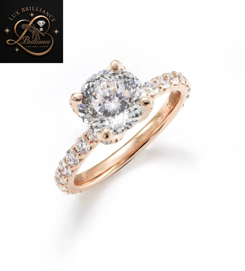 Hidden Halo Round Cut Diamond Engagement Ring in 14K / 18K Rose Gold