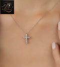 Elegant Round Cut Diamond Cross Necklace | 18k White Gold | Gift For Her