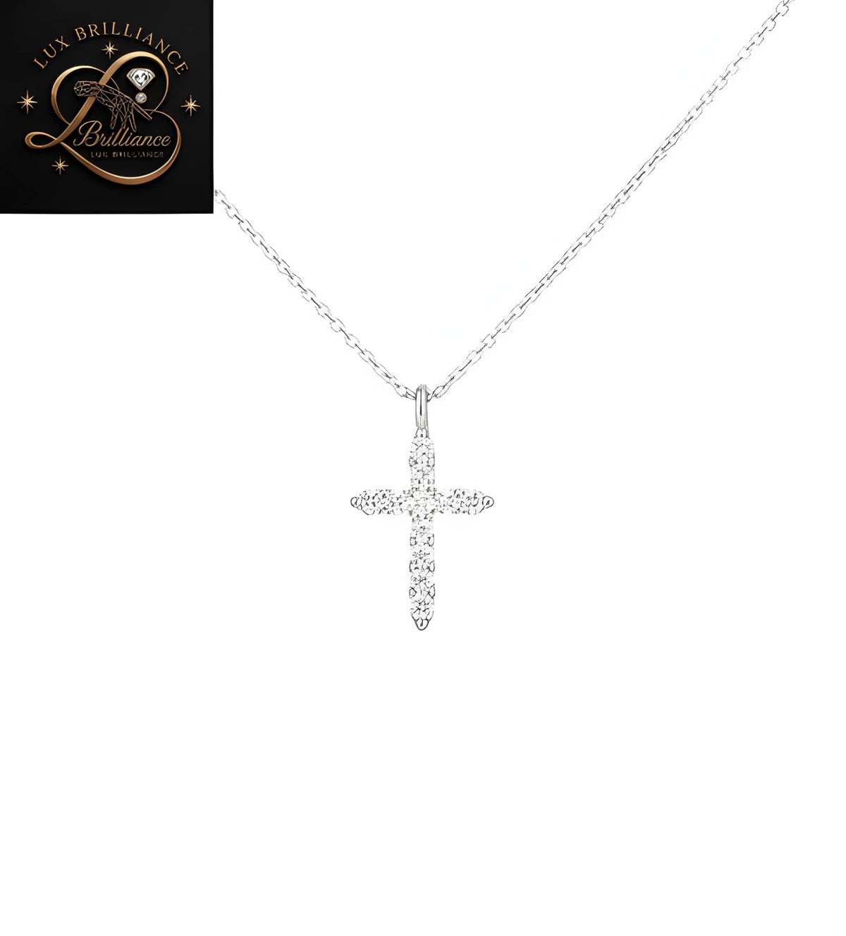 Delicate Round Cut Diamond Cross Pendant |  18k White Gold Cable Chain | classic pendant
