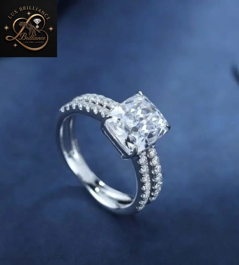 Classic Cushion Cut Diamond Solitaire Ring | Double Band White Gold Ring