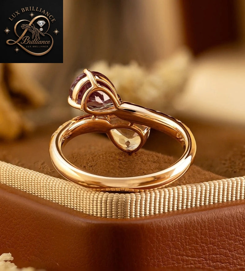 Toi et Moi Alexandrite & Aquamarine Pear Diamond Ring | 18K Rose Gold