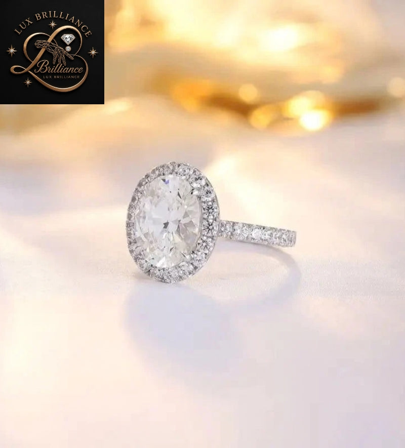 Full Eternity Oval Diamond Engagement Ring | 18K Elongate Diamond Halo Ring