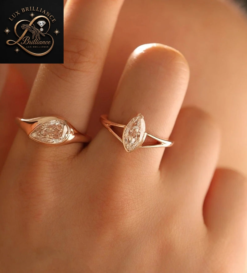 Modern Pear Cut Diamond Flush Bezel Ring in 18K Rose Gold | Anniversary Diamond Ring Gift