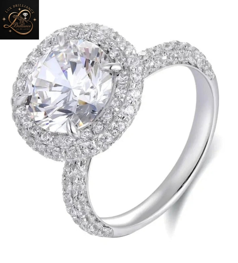 Double Halo Round Brilliant Diamond Engagement Ring | Micro-Pave Diamond Ring