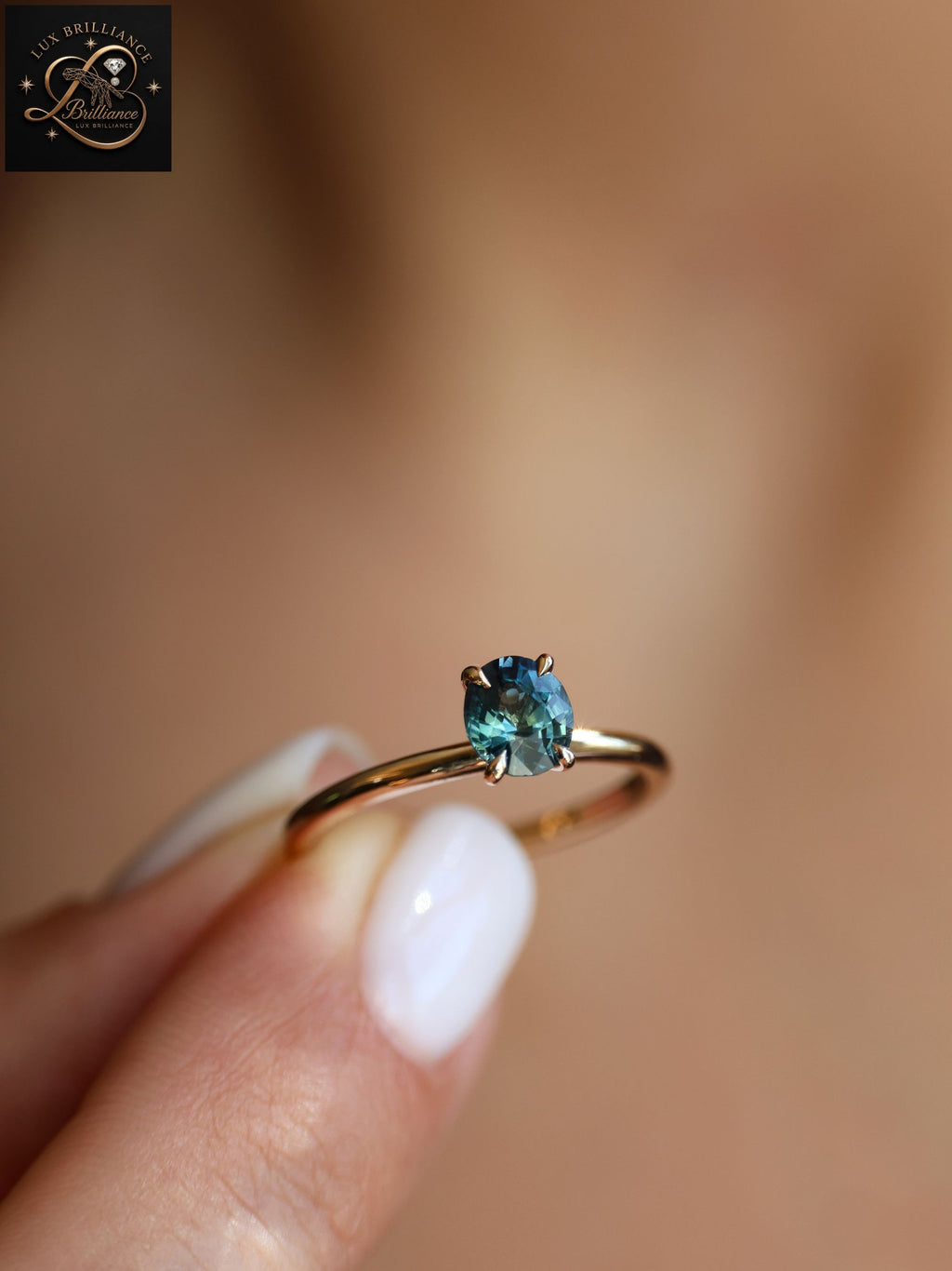 Oval Cut Ocean Blue Sapphire Ring | 14K Yellow Gold Solitaire Engagement Ring