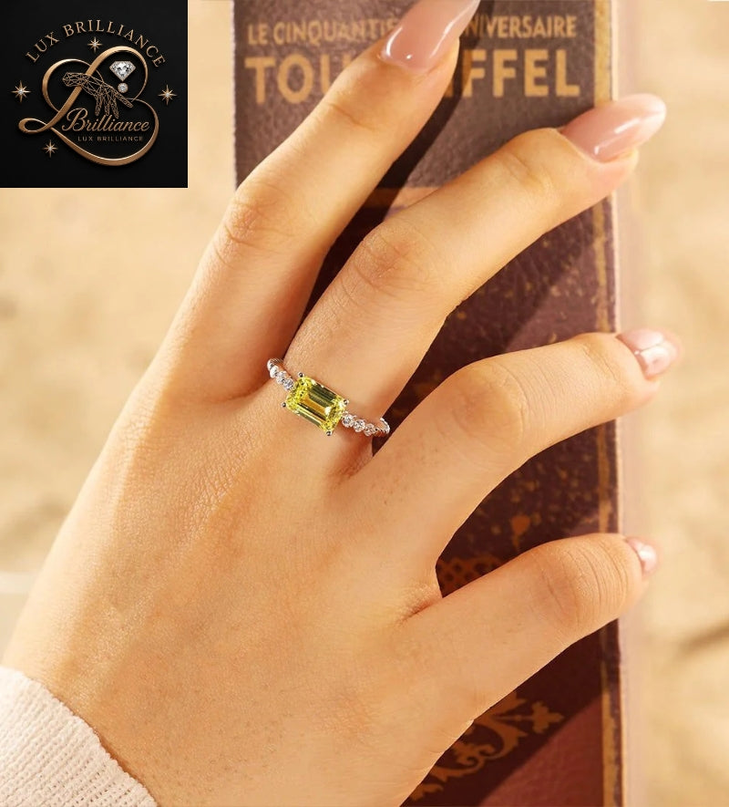 Emerald Cut Lab Grown Diamond Solitaire Ring | 4 Prong Yellow Gold Ring