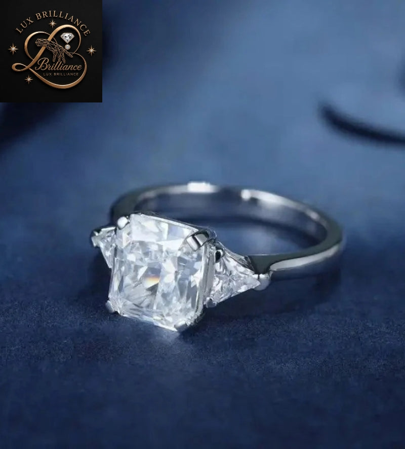 Radiant Diamond Solitaire Engagement Ring | Trillion Side Diamond Ring | Anniversary Ring
