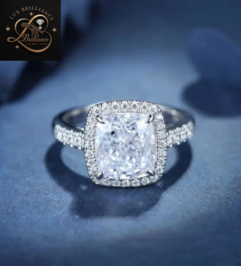 Cushion Cut Diamond Halo Engagement Ring | Half Eternity Solitaire Ring For Wedding
