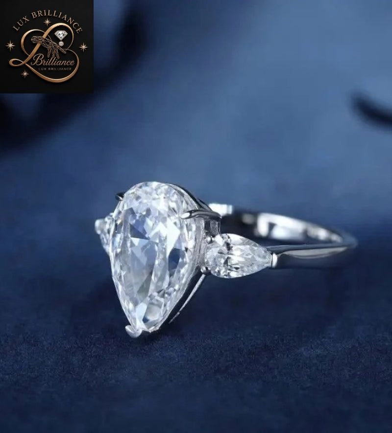 2.5 Ct Pear Diamond Ring Solitaire Ring | Three Diamond Engagement Ring