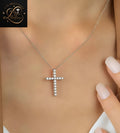 Prong-Set Diamond Cross Solitaire Pendant | 18k White Gold Cable Chain | Promise Gift