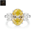 Yellow Oval Cut Three-Stone Engagement Ring | 14K White Gold Hidden Halo Trilogy Ring