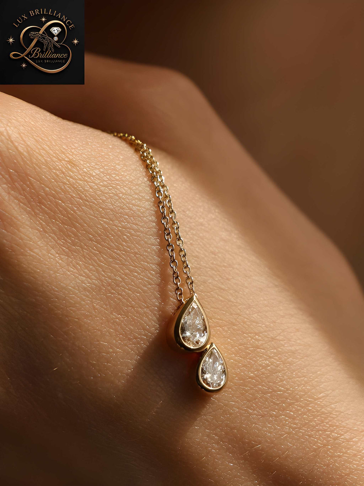 Antique Pear Cut Diamond Pendant Necklace in Gold Bezel Setting | 14k Gold Anniversary Gift