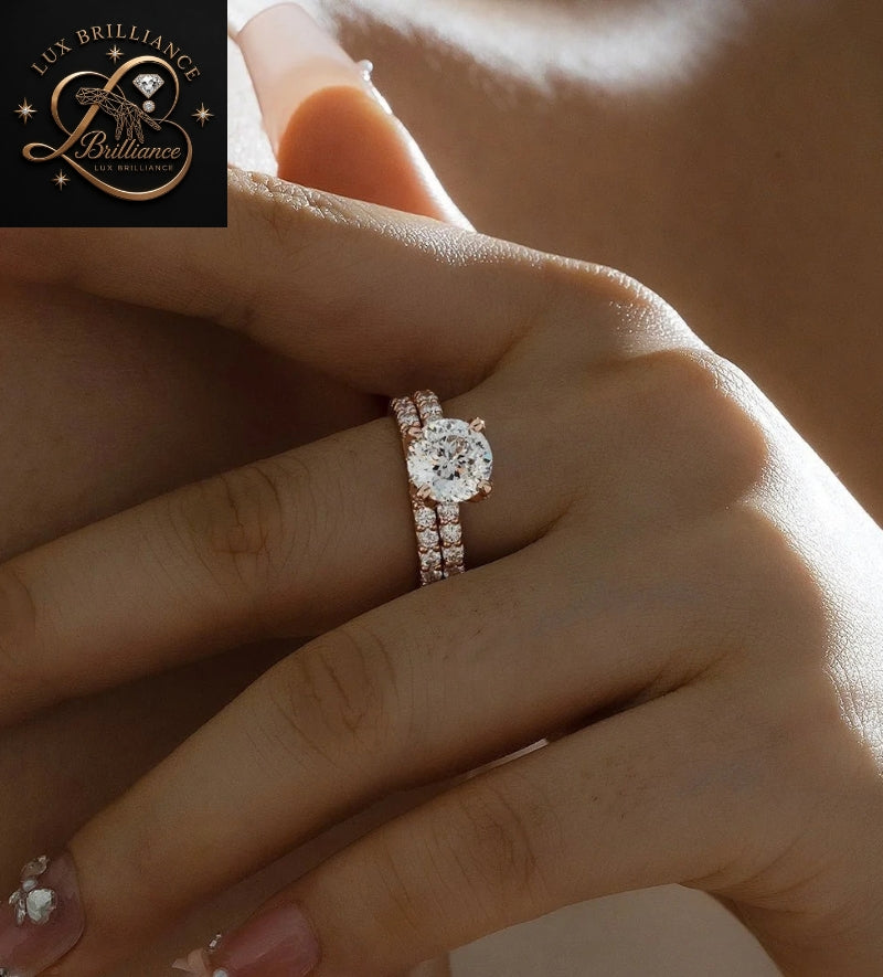 Hidden Halo Round Cut Diamond Engagement Ring in 14K / 18K Rose Gold