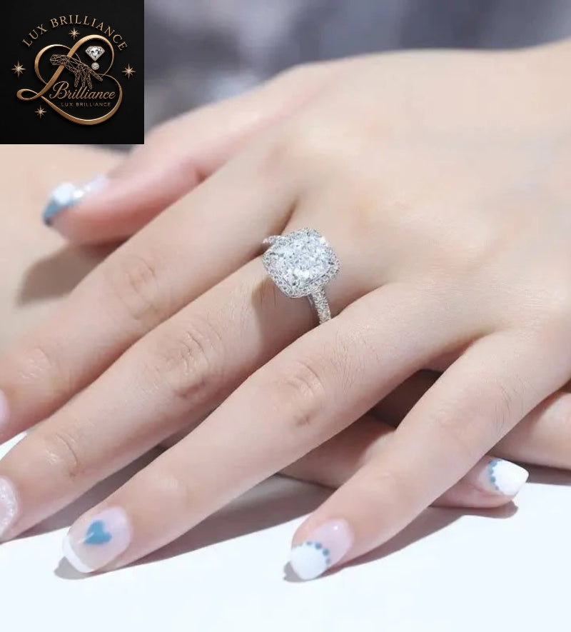 Cushion Cut Diamond Halo Engagement Ring | Half Eternity Solitaire Ring For Wedding