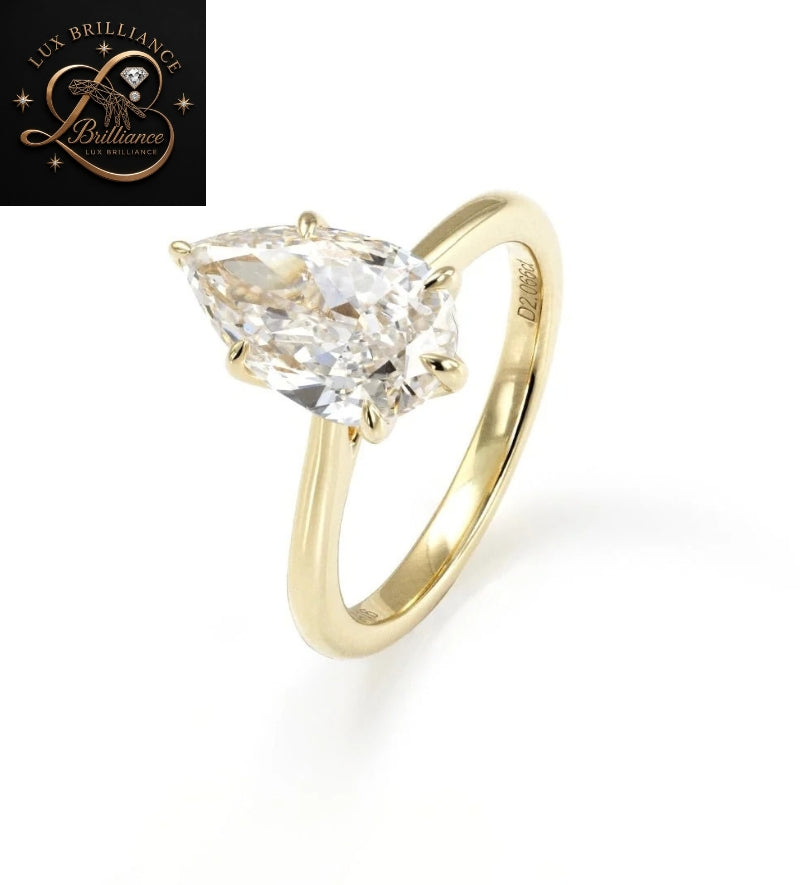 Lotus Basket Pear Shaped Diamond Solitaire Ring in 14K / 18K Yellow Gold | Bridal Surprise Gift
