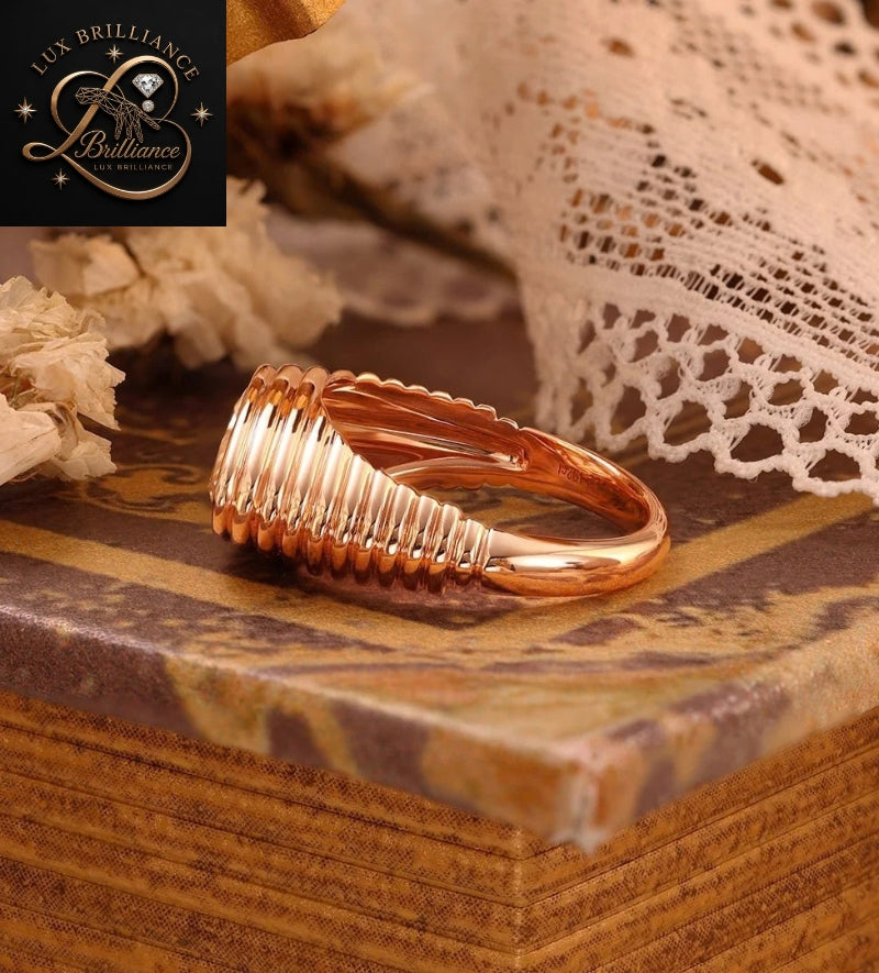 Rose Gold Fluted Ribbed Marquise Cut Diamond Bezel Solitaire Ring
