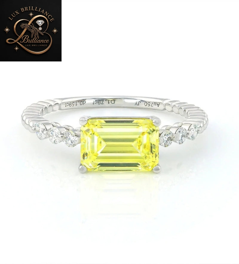 Emerald Cut Lab Grown Diamond Solitaire Ring | 4 Prong Yellow Gold Ring