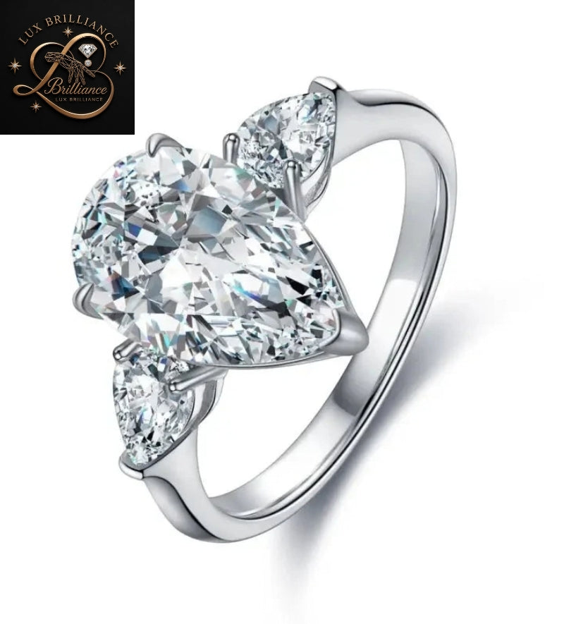 2.5 Ct Pear Diamond Ring Solitaire Ring | Three Diamond Engagement Ring
