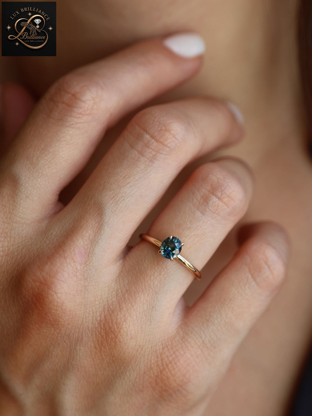 Oval Cut Ocean Blue Sapphire Ring | 14K Yellow Gold Solitaire Engagement Ring