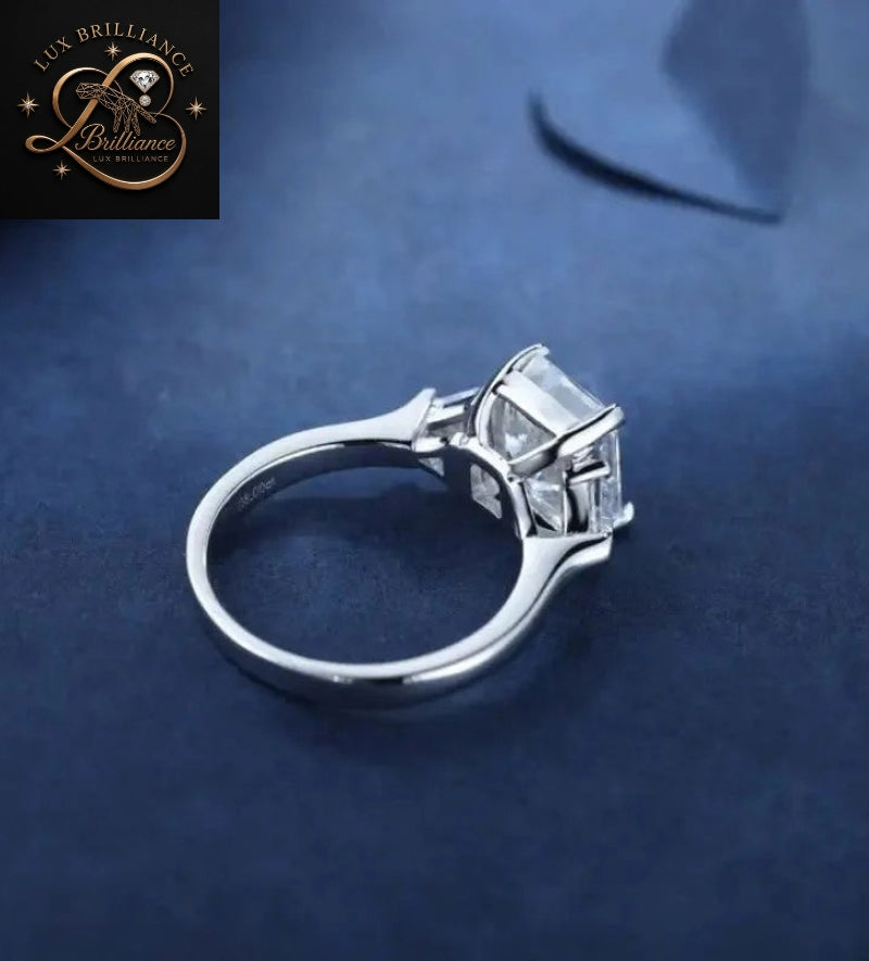 Radiant Diamond Solitaire Engagement Ring | Trillion Side Diamond Ring | Anniversary Ring