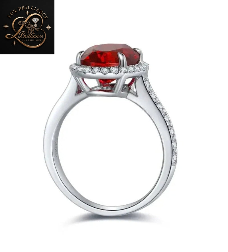 Oval Cut Ruby Diamond Engagement Ring | Cathedral Pave Shank Halo Ring