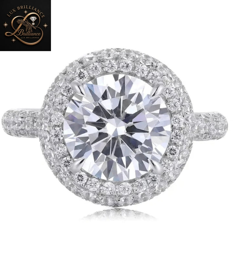 Double Halo Round Brilliant Diamond Engagement Ring | Micro-Pave Diamond Ring
