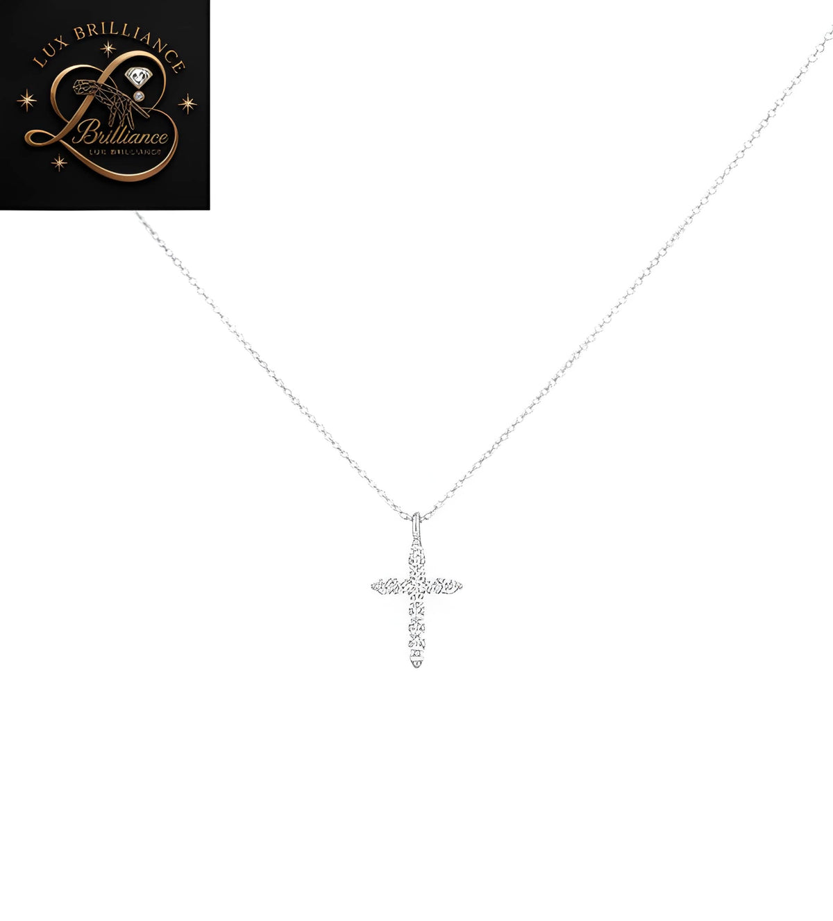 Delicate Round Cut Diamond Cross Pendant |  18k White Gold Cable Chain | classic pendant