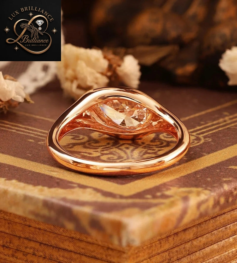 Modern Pear Cut Diamond Flush Bezel Ring in 18K Rose Gold | Anniversary Diamond Ring Gift