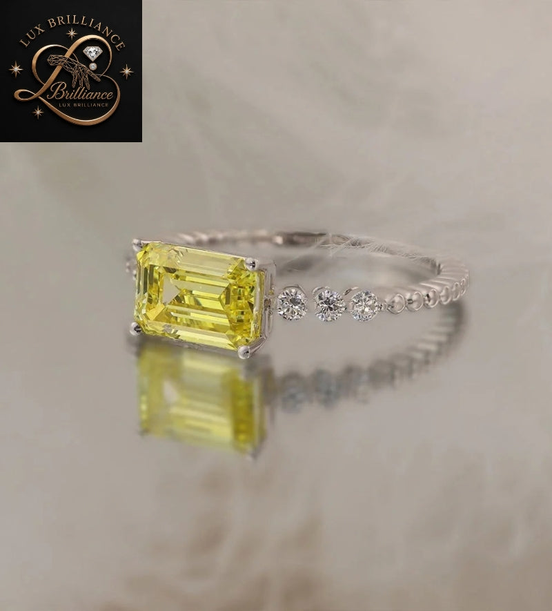 Emerald Cut Lab Grown Diamond Solitaire Ring | 4 Prong Yellow Gold Ring