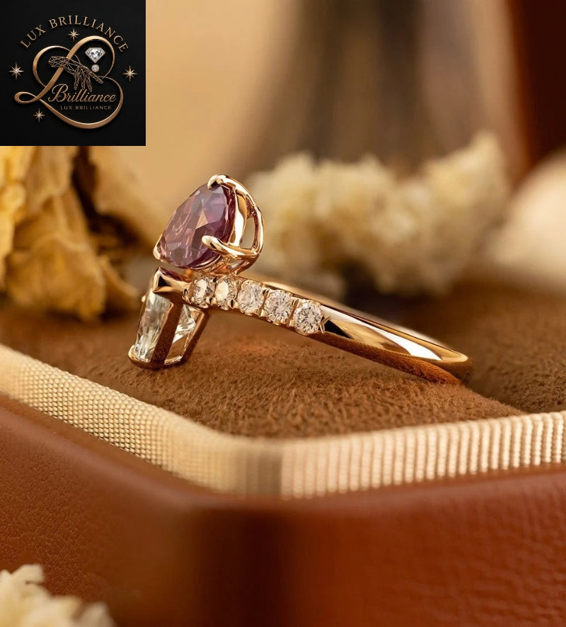 Toi et Moi Alexandrite & Aquamarine Pear Diamond Ring | 18K Rose Gold