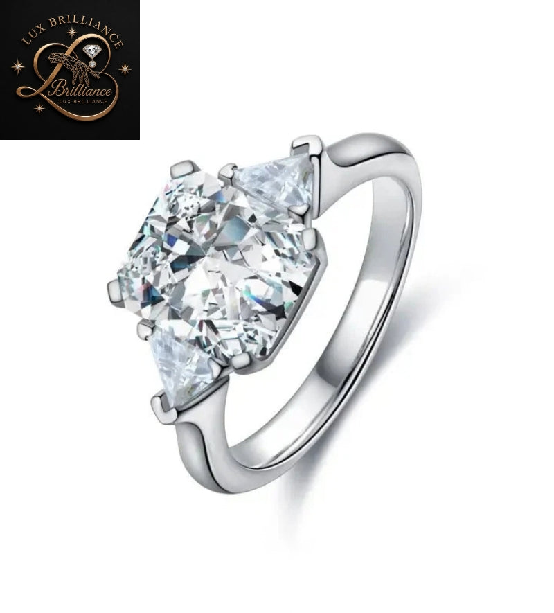 Radiant Diamond Solitaire Engagement Ring | Trillion Side Diamond Ring | Anniversary Ring
