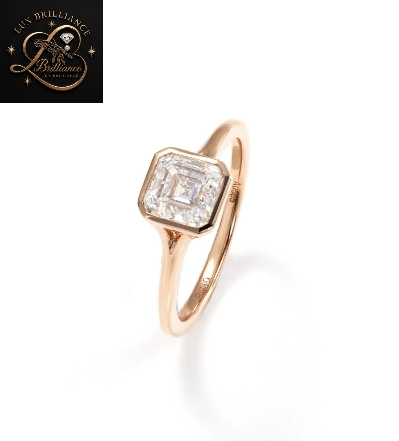2 Ct Asscher Cut Diamond Ring | Bezel Set Solitaire Ring | Gift For Her