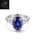 Oval Blue Sapphire Engagement Ring with Pear Diamond Side Stones | White Gold |Bridal Ring