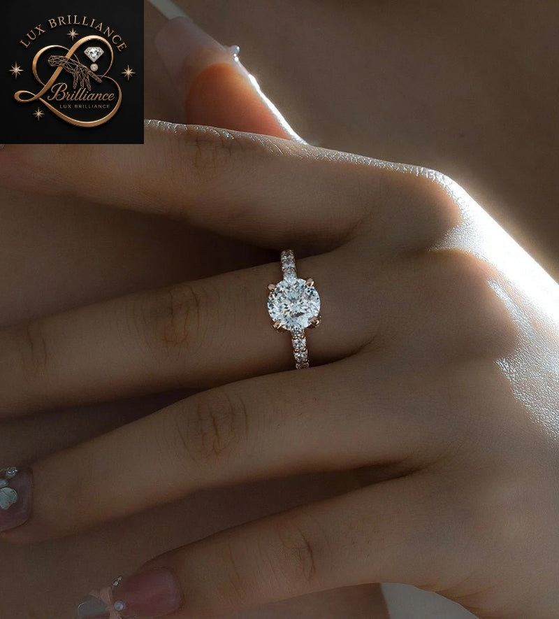 Hidden Halo Round Cut Diamond Engagement Ring in 14K / 18K Rose Gold