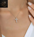 Elegant Round Cut Diamond Cross Necklace | 14k White Gold | Surprise Gift