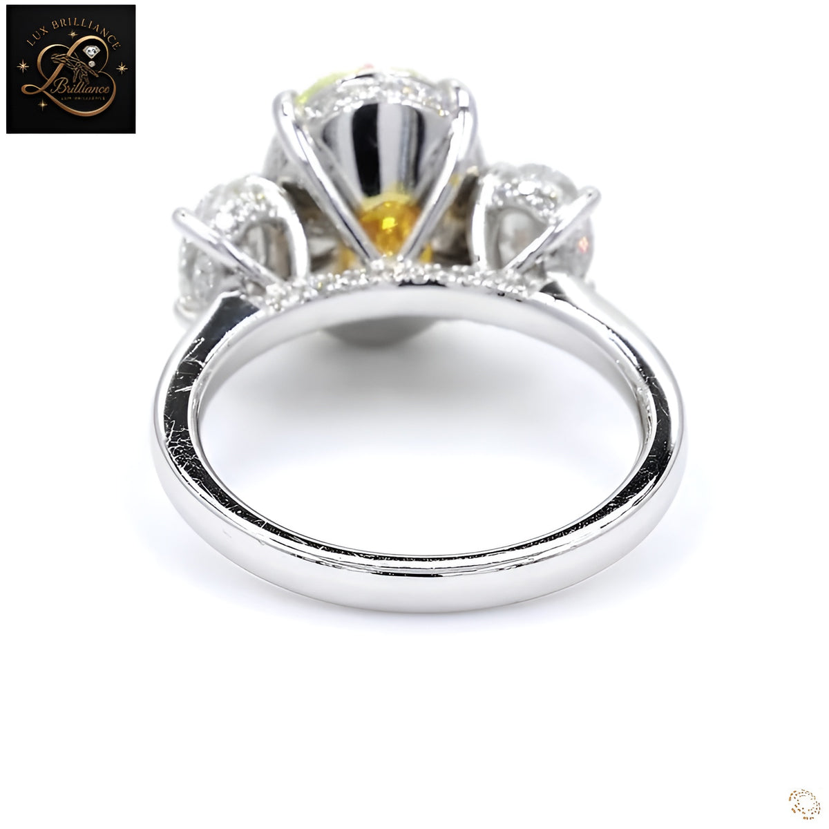 Yellow Oval Cut Three-Stone Engagement Ring | 14K White Gold Hidden Halo Trilogy Ring
