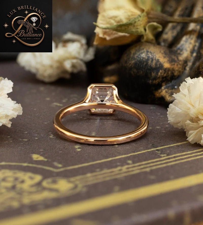 2 Ct Asscher Cut Diamond Ring | Bezel Set Solitaire Ring | Gift For Her