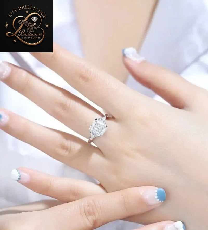 Radiant Diamond Solitaire Engagement Ring | Trillion Side Diamond Ring | Anniversary Ring